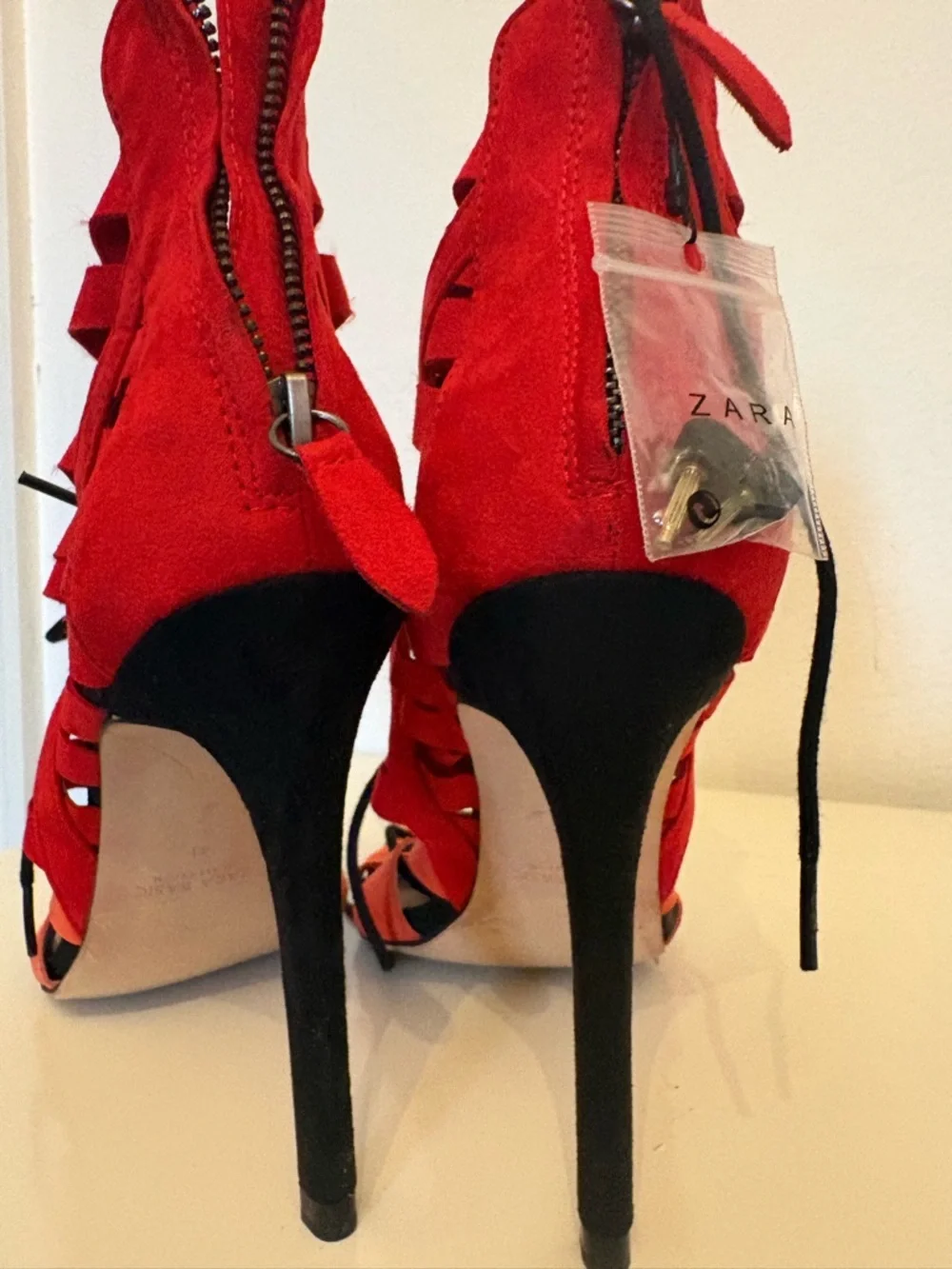 Zara Red and Orange Suede Lace-Up Stiletto Sandals - Picture 5 of 5